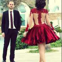 Long Sleeve Homecoming dresses,Charming Homecoming dresses,Burgundy Homecoming Dress,Cheap Homecoming Dress,BDS00010 - Thumbnail 2