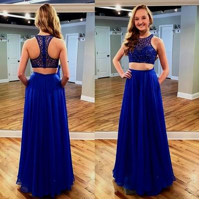 Two pieces prom dress,charming prom dresses,new arrival prom dress,newest prom dress,royal blue prom dresses,bds00005
