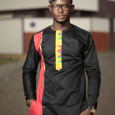 Kente & black cotton men's african clothing men's fashion african men's wear