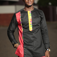 Kente & Black cotton Men's African Clothing Men's Fashion African Men's wear - Thumbnail 1