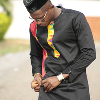 Kente & Black cotton Men's African Clothing Men's Fashion African Men's wear - Thumbnail 2