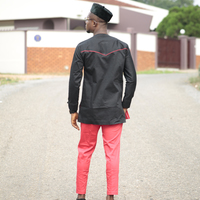 Kente & Black cotton Men's African Clothing Men's Fashion African Men's wear - Thumbnail 3