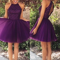 Pretty Purple Short Beading Tulle Homecoming Dresses,Halter Open Back Cocktail Dresses