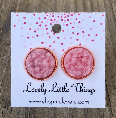 12mm Rose Pink Studs with Copper Setting