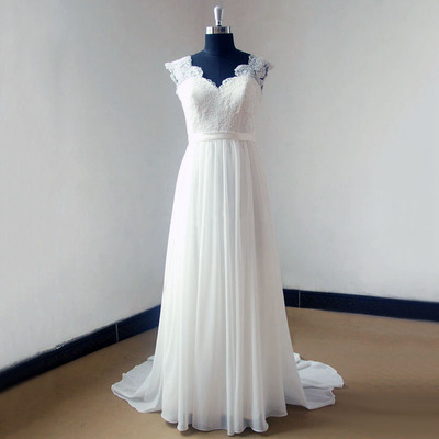 Discount a line v-back lace wedding dress