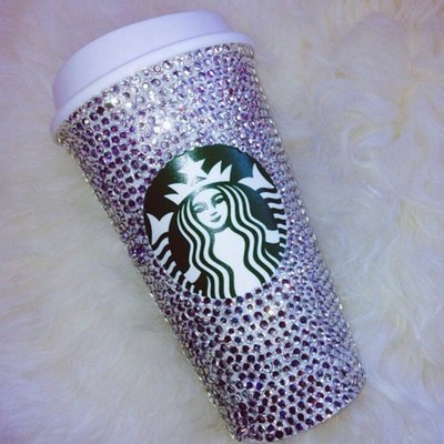 Glass/swarovski starbucks hot drink cup tumbler