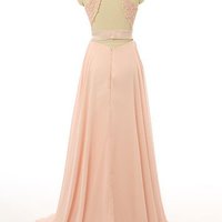 Beautiful Light Pink Halter Chiffon Slit Prom Dress, Pink Prom Dress 2017, Slit Evening Dress - Thumbnail 1