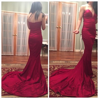 Sexy V-neckline Satin Mermaid Burgundy Evening Dresses, Wine Red Prom Dresses, Party Dress