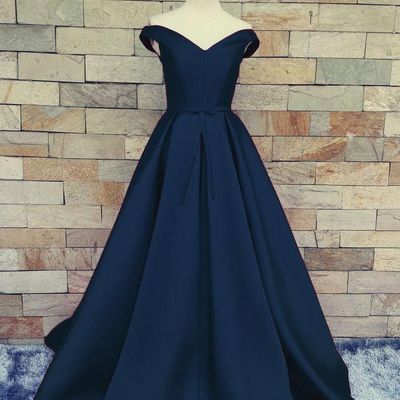 Simple dark blue off shoulder long  prom dress,formal dress