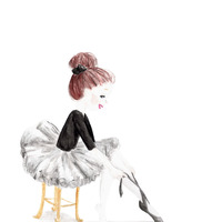 Ballerina in Black Watercolor Print - Thumbnail 1