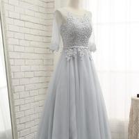 Cute Tea Length Tulle and Lace Applique Party Dresses, Short Sleeve Prom Dresses, Prom Dress 2017 - Thumbnail 1