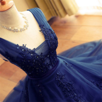 Stylish dark blue A-line lace short prom dress,evening dresses - Thumbnail 1