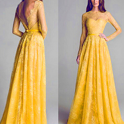 Lace long prom dresses, a-line floor-length lace prom dresses evening dresses mk095