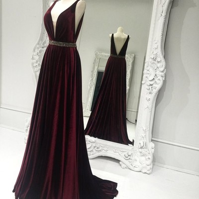 Burgundy v neck long prom dress,burgundy formal dresses