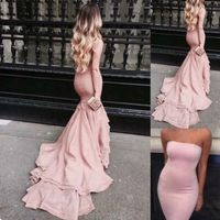 Blush pink mermaid strapless long prom dresses,evening dress - Thumbnail 1