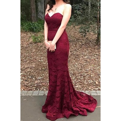 Mermaid burgundy prom dress,sexy mermaid lace evening dress,sexy burgundy graduation dress