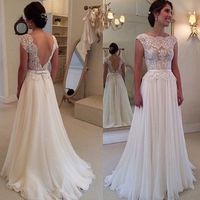 White chiffon lace long prom dress,wedding dresss - Thumbnail 1