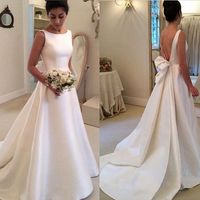 Simple white satin long prom dress,wedding dresss - Thumbnail 1