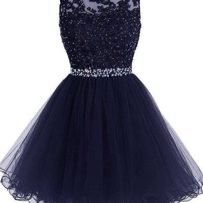 charming dark blue lace short prom dress,homecoming dresses,graduation dress - Thumbnail 4