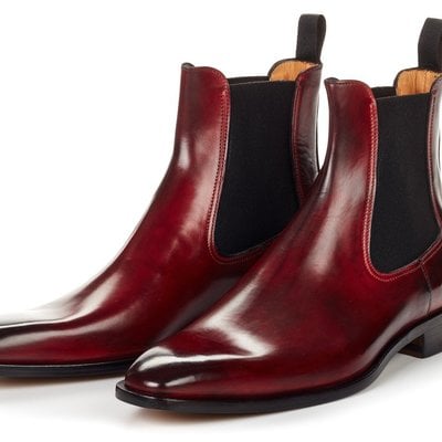 Oxblood men hand made chelsea leather boots maroon shoes - Thumbnail 1