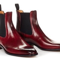 OXBLOOD MEN HAND MADE CHELSEA LEATHER BOOTS MAROON SHOES - Thumbnail 2