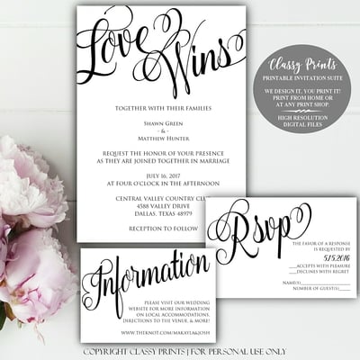 Diy wedding invitations - calligraphy wedding invitation - black &white wedding invitation - black and white wedding invitation