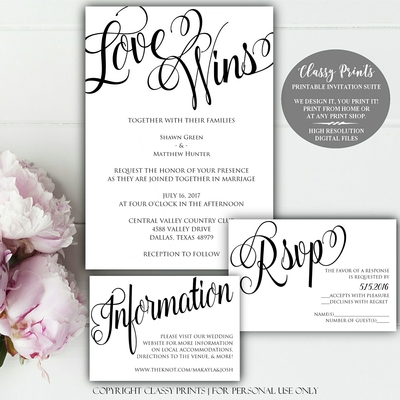 DIY Wedding Invitations - Calligraphy Wedding Invitation - Black &White Wedding Invitation - Black and White Wedding Invitation