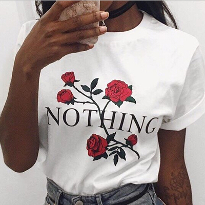 Street goth red rose t shirt in white