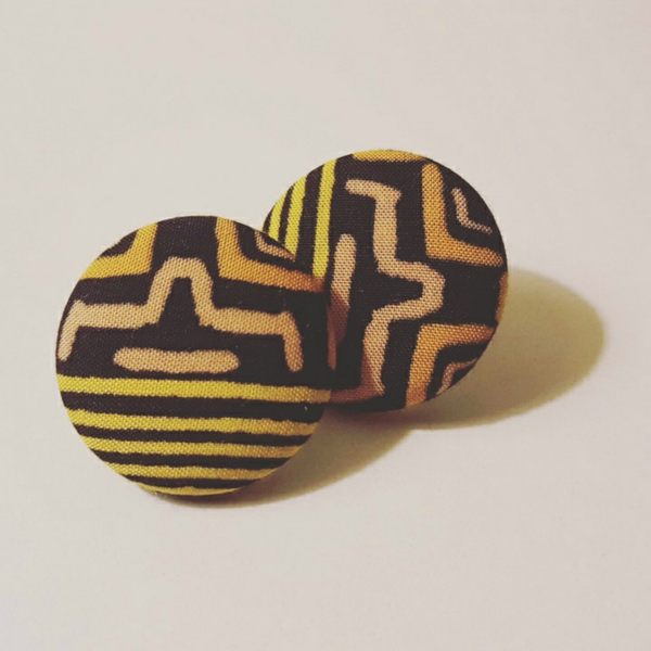Yellow Tribal Print Button Earrings