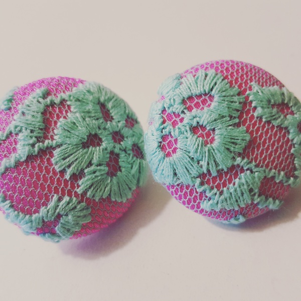Spring Bloom Pink and Teal Lace Earrings