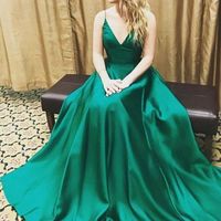 Fashion green V neck long prom dress,green evening dresses - Thumbnail 1