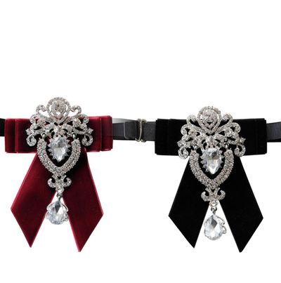 Black Or Burgundy Velvet Rhinestone Dangle Wedding Men Pre Tied Bow Tie Neck Tie