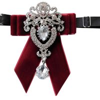 Black Or Burgundy Velvet Rhinestone Dangle Wedding Men Pre Tied Bow Tie Neck Tie - Thumbnail 2
