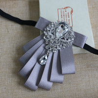Color Ribbon Wedding Men Pre Tied Bow Tie Rhinestone Crystal Brooch Pin Clip - Thumbnail 1
