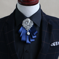 Color Ribbon Wedding Men Pre Tied Bow Tie Rhinestone Crystal Brooch Pin Clip - Thumbnail 4