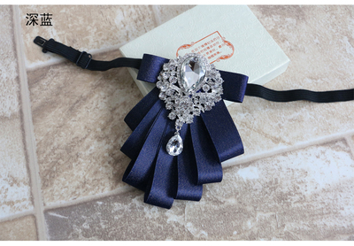 Color Ribbon Wedding Men Pre Tied Bow Tie Rhinestone Crystal Brooch Pin Clip