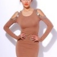 Mocha Stone Fitted Dress - Thumbnail 3