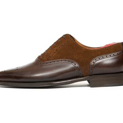 Handmade oxford brogue dark brown leather boots lace up men