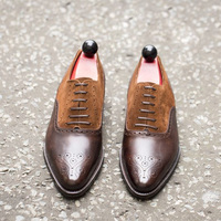 Handmade Oxford Brogue Dark Brown Leather Boots Lace up Men - Thumbnail 2