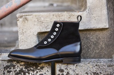 Handmade men Black Side Buttons Two Tone Color Boots