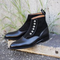 Handmade men Black Side Buttons Two Tone Color Boots - Thumbnail 3