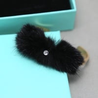 18K Gold Plate Pom Ball Black Fur Rhinestone Crystal Bracelet Bangle Cuff - Thumbnail 3