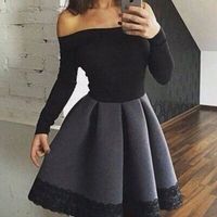 Black and gray lace short  prom dress,homecoming dress - Thumbnail 1