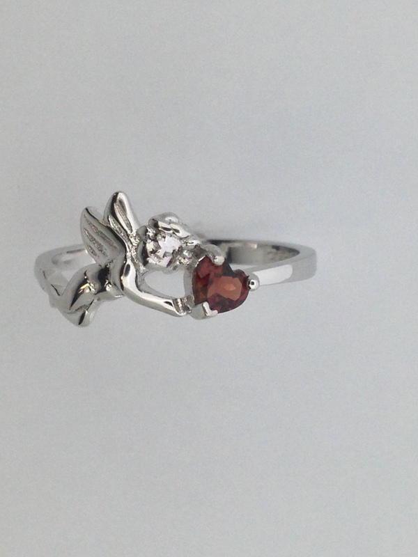 Heart Shape Natural Garnet "ANGEL" Ring 925 Sterling Silver
