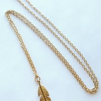 Feather Charm - Long Necklace - Gold tone long Necklace - Silver tone long Necklace - Feather Long Necklace 26" - Thumbnail 1