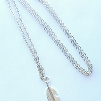 Feather Charm - Long Necklace - Gold tone long Necklace - Silver tone long Necklace - Feather Long Necklace 26" - Thumbnail 2