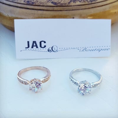 Stunning round cut solitaire ring with side stones - silver-plated ring - rosegold ring - wedding - gift for her - anniversary ring