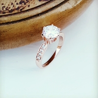 Stunning Round Cut Solitaire Ring with side Stones - Silver-plated Ring - Rosegold Ring - Wedding - Gift for her - Anniversary Ring - Thumbnail 1