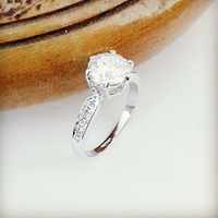 Stunning Round Cut Solitaire Ring with side Stones - Silver-plated Ring - Rosegold Ring - Wedding - Gift for her - Anniversary Ring - Thumbnail 3