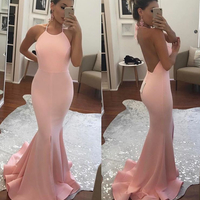  Unique pink satin backless prom dress,pink evening dress - Thumbnail 1